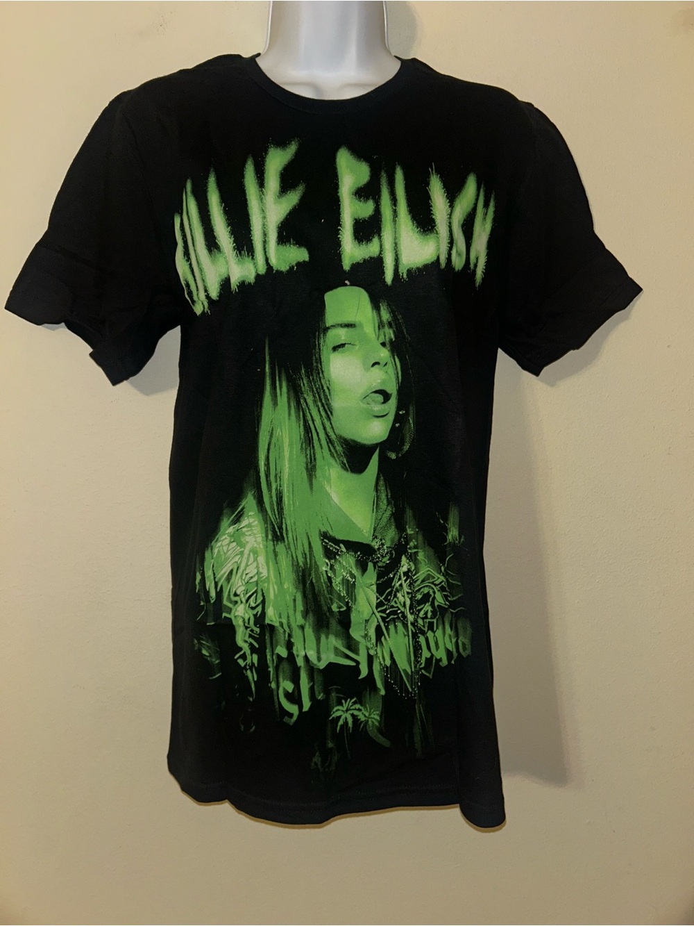Billie Eilish Black T-Shirt with Neon Green Graphic NWT